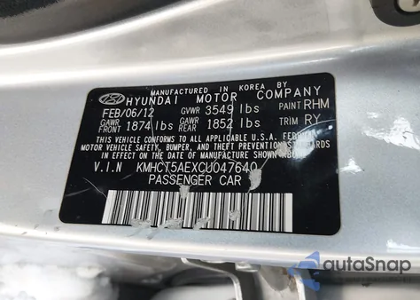 2012 Hyundai Accent Gs z USA, uszkodzony, nr VIN KMHCT5AEXCU047640